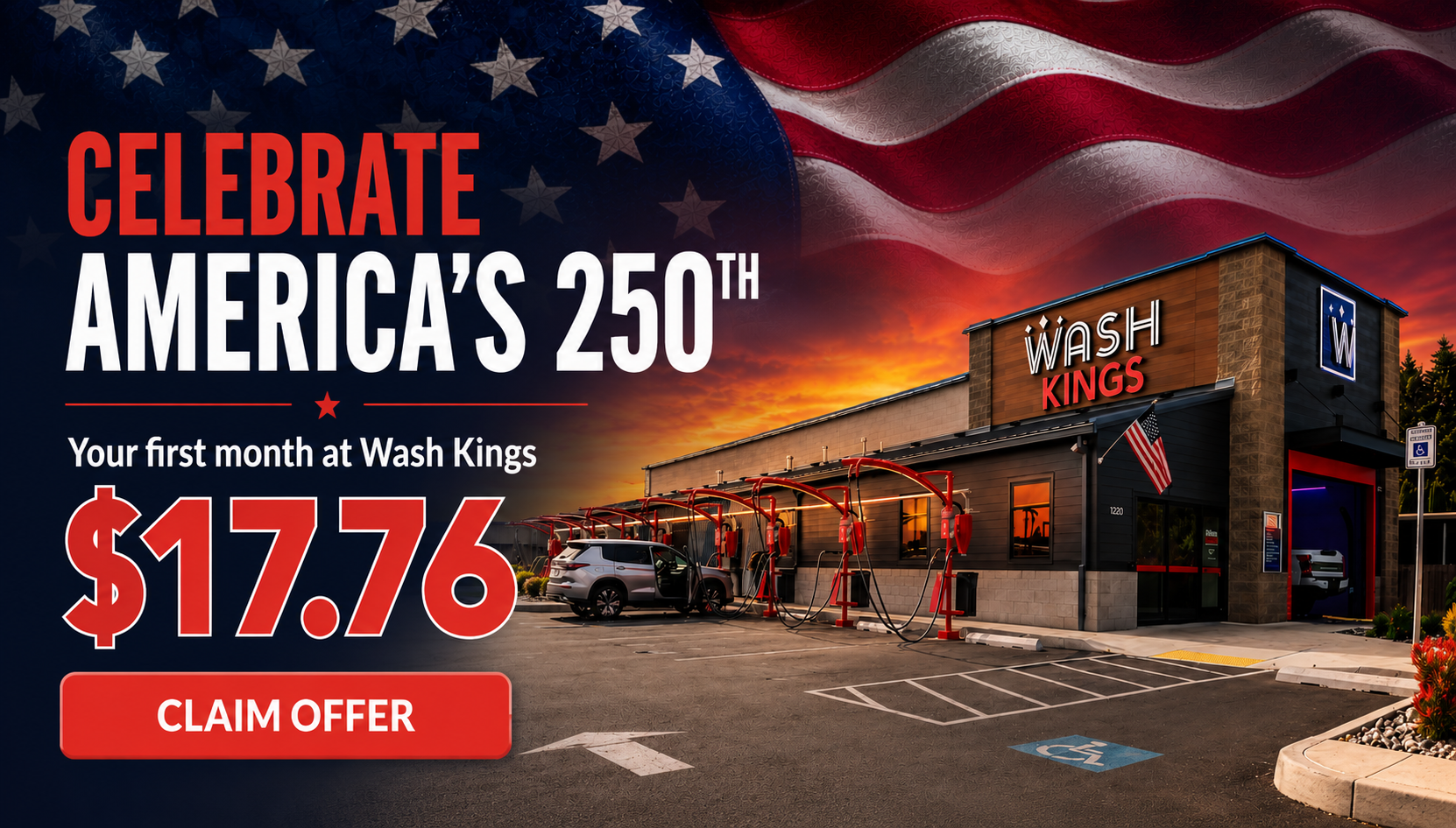 Celebrate America's 250th — your first month at Wash Kings for $17.76. Claim the offer.